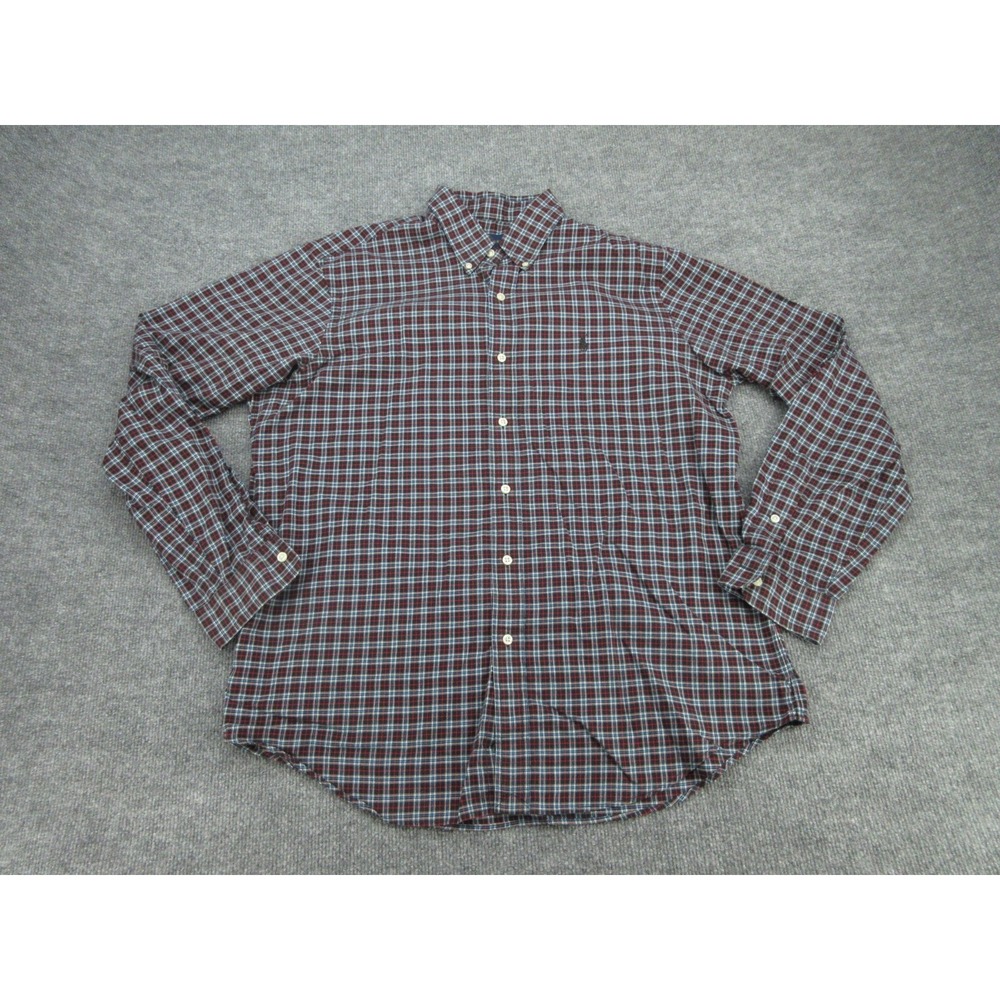 Ralph Lauren Mens Button Down Classic Fit Red Blue Plaid Cotton Shirt Large